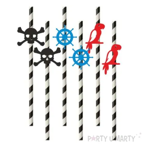 slomki papierowe pirackie z papuga bialo czarne 19 5cm 6 szt