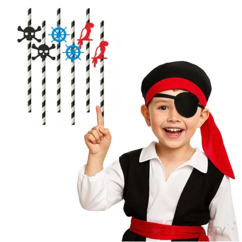 slomki papierowe pirackie z papuga bialo czarne 19 5cm 6 szt