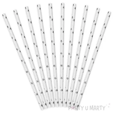slomki papierowe w gwiazdki biale srebrne 19 5 cm 10 szt