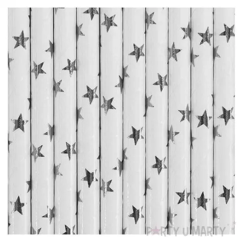 slomki papierowe w gwiazdki biale srebrne 19 5 cm 10 szt