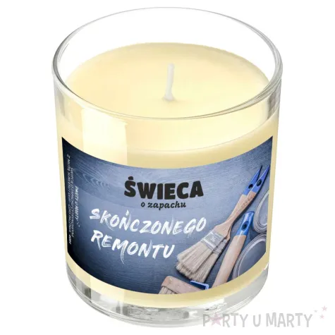 smieszny prezent upominek swieca zapachowa w szkle zapach skonczonego remontu