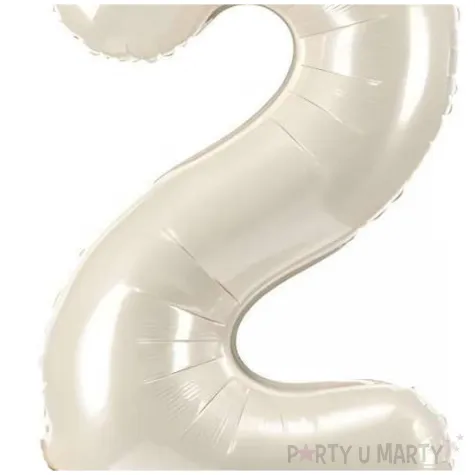 stojacy balon foliowy cyfra 2 z korona dekoracja na urodziny kremowy 33 dgt