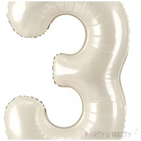 stojacy balon foliowy cyfra 3 z korona dekoracja na urodziny kremowy 33 dgt