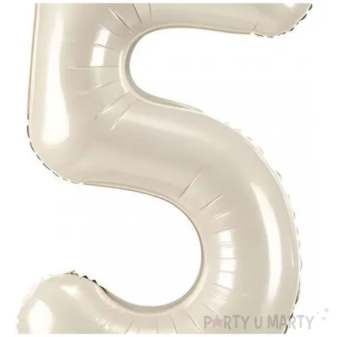 stojacy balon foliowy cyfra 5 z korona dekoracja na urodziny kremowy 33 dgt