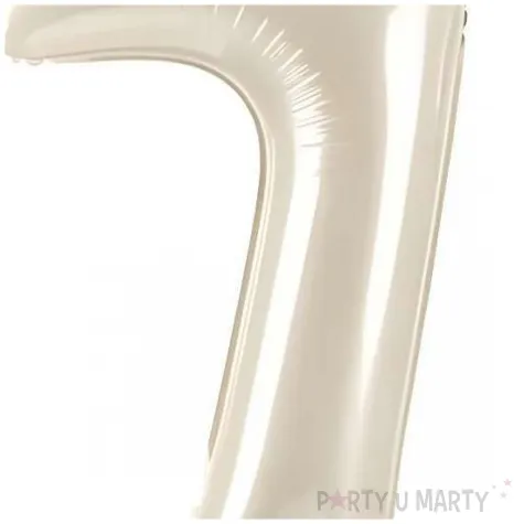 stojacy balon foliowy cyfra 7 z korona dekoracja na urodziny kremowy 33 dgt