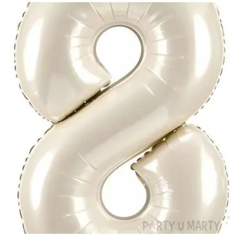 stojacy balon foliowy cyfra 8 z korona dekoracja na urodziny kremowy 33 dgt