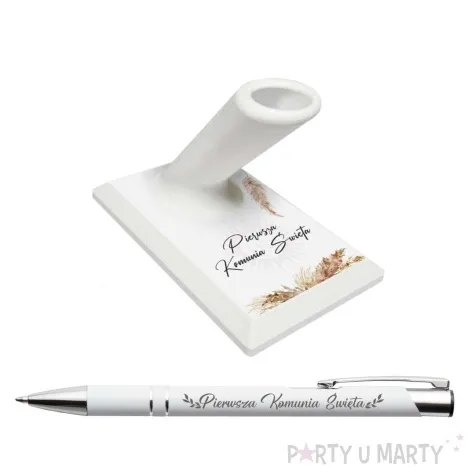 stojaczek z dlugopisem komunia swieta boho