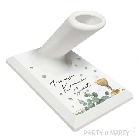 stojaczek z dlugopisem komunia swieta eukaliptus z hostia