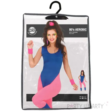 stroj damski gimnastyczka kombinezon retro lata 80 rozowo niebieski guirca s