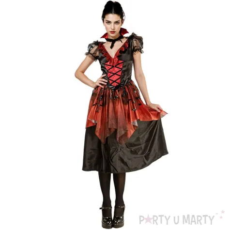 stroj damski na halloween i karnawal gotycka wampirzyca elegancka sukienka z kolnierzem rozm s