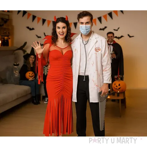 stroj damski na halloween karnawal diablica sukienka z rogami czerwona rozm m