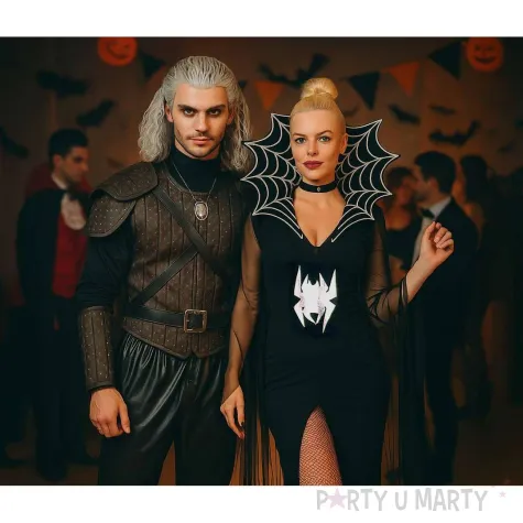 stroj damski na halloween karnawal sukienka z kolnierzem pajecza wampirzyca czarna m