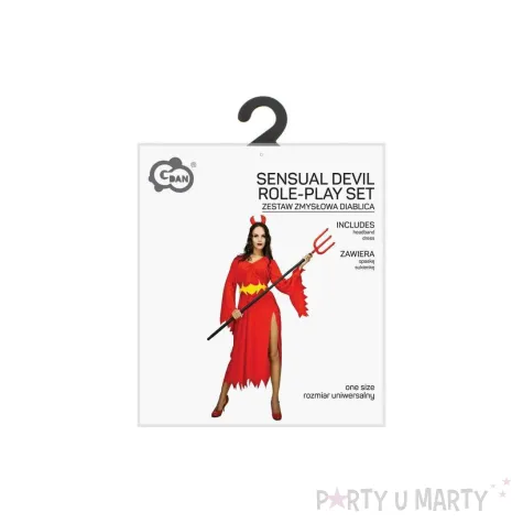 stroj damski na halloween kostium diablica sukienka i opaska z rogami czerwona cosplay