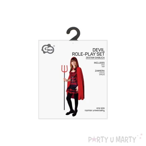 stroj damski na halloween kostium diablica sukienka i peleryna czerwona cosplay