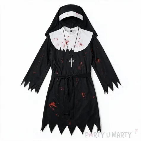 stroj damski na halloween zakonnica zombie habit kornet krzyz pasek cosplay kostium karnawal m