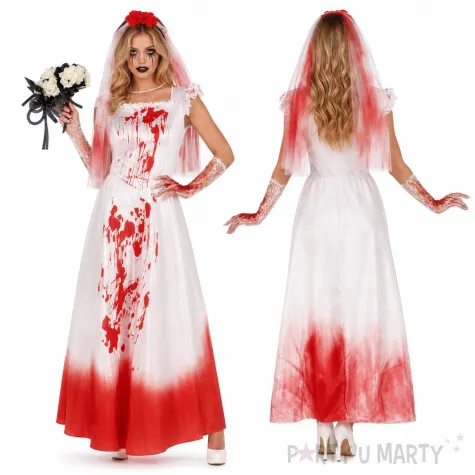 stroj damski na halloween zakrwawiona suknia slubna panna mloda zombie krew m