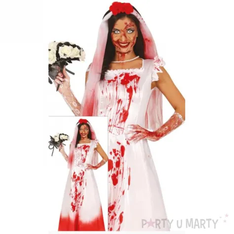 stroj damski na halloween zakrwawiona suknia slubna panna mloda zombie krew m