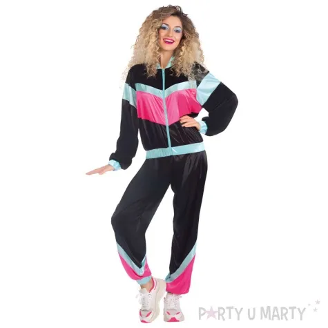 stroj dla doroslych biegaczka ortalionowy dres retro lata 80 rozowy amscan rozm m l