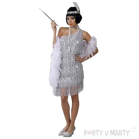 stroj dla doroslych charleston retro lata 20 srebrny guirca rozm m