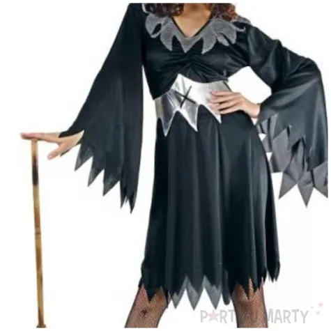 stroj dla doroslych czarownica sukienka i kapelusz czarny srebrny godan rozm s