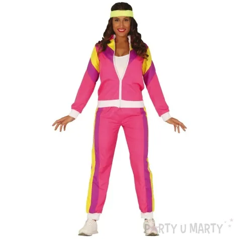 stroj dla doroslych gimnastyczka ortalionowy dres retro lata 80 rozowy guirca rozm l