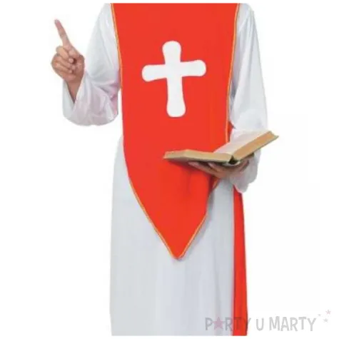 stroj dla doroslych ksiadz biskup szata z mitra bialo czerwony godan rozm l
