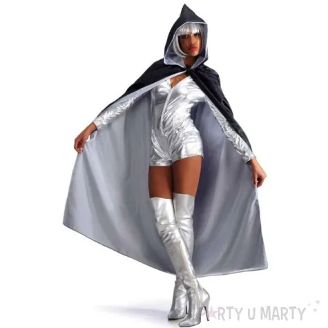 stroj dla doroslych peleryna z kapturem bialo czarna carnival toys