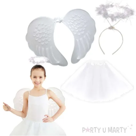 stroj dla dzieci aniolek opaska skrzydla spodniczka tutu bialy tropic rozm 86 122 cm