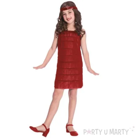 stroj dla dzieci flapperka dama lata 20 bordowy amscan 116 128 cm