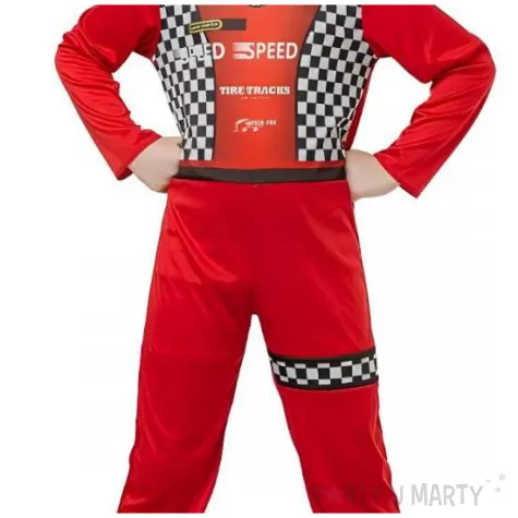 stroj dla dzieci kombinezon kierowcy wyscigowego z czapka czerwony godan rozm 110 120