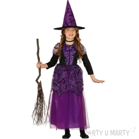 stroj dla dzieci koronkowa czarownica fioletowa guirca 7 9 lat