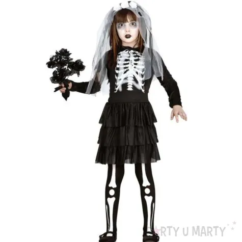 stroj dla dzieci kosciotrup panny mlodej czarno bialy guirca rozm 122 134 cm