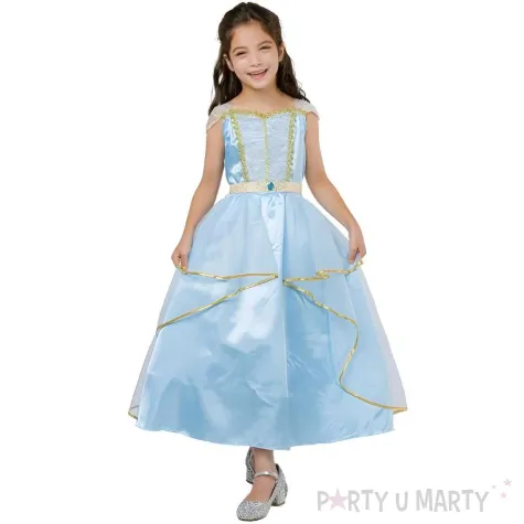 stroj dla dzieci ksiezniczka sukienka i pasek niebieski godan rozm 120 130