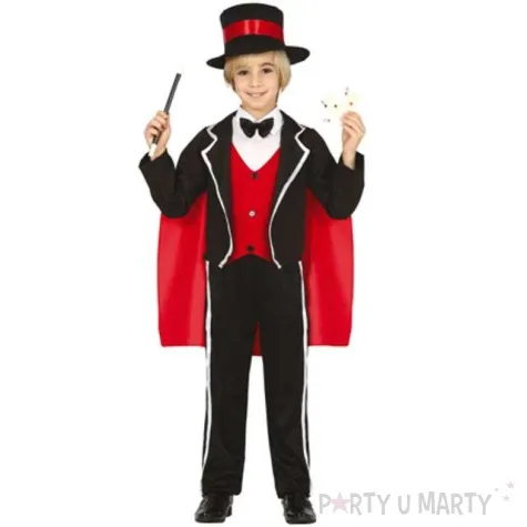 stroj dla dzieci magik z cylindrem czarno czerwony guirca 10 12 lat