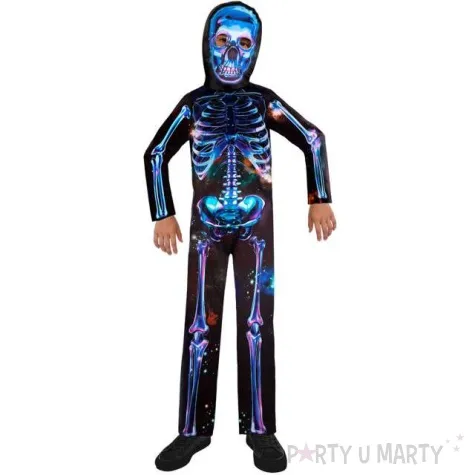 stroj dla dzieci neonowy kosciotrup czarno niebieski amscan 116 128 cm