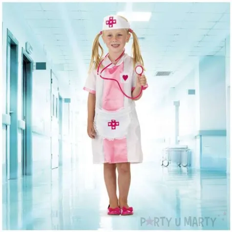 stroj dla dzieci pielegniarka rozowa folat rozm 116 134 cm