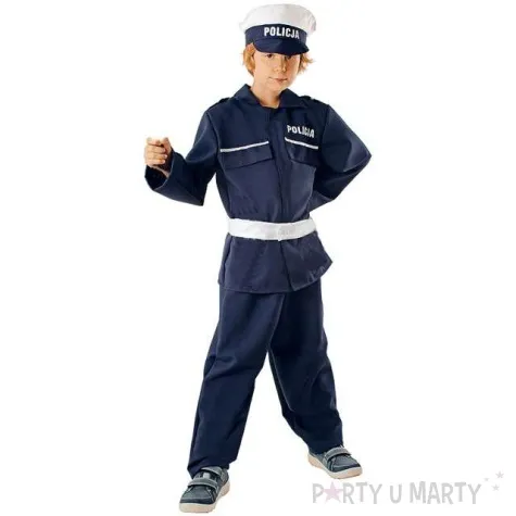 stroj dla dzieci policjant z czapka rozm 122 128 cm