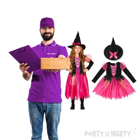 stroj dla dzieci rozowa czarownica guirca rozm 7 9 lat