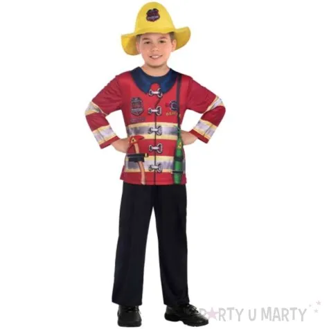 stroj dla dzieci strazak eko w kasku bordowy amscan 116 120 cm