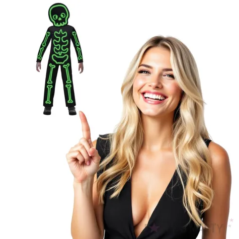 stroj dla dzieci swiecacy szkielet zielony amscan 128 140 cm