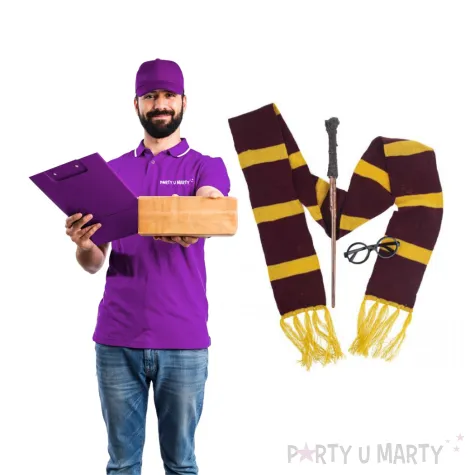 stroj dla dzieci szalik okulary i rozdzka bordowo zolty funny fashion