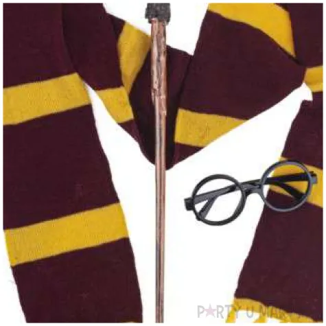 stroj dla dzieci szalik okulary i rozdzka bordowo zolty funny fashion