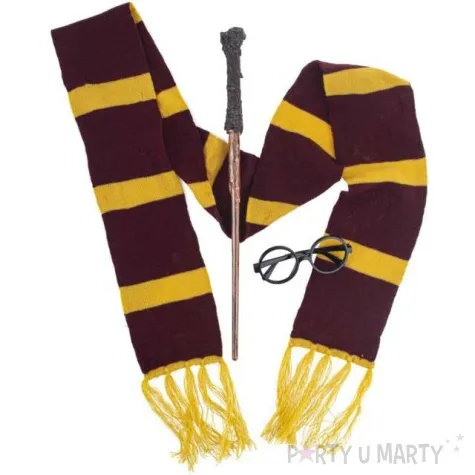 stroj dla dzieci szalik okulary i rozdzka bordowo zolty funny fashion