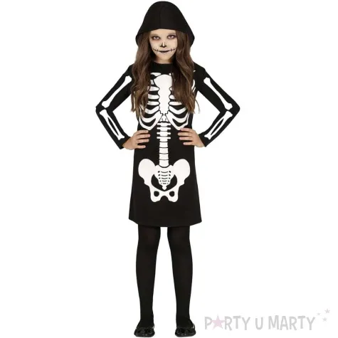 stroj dla dzieci szkieletorka kaptur czarny bialy guirca 146 152 cm