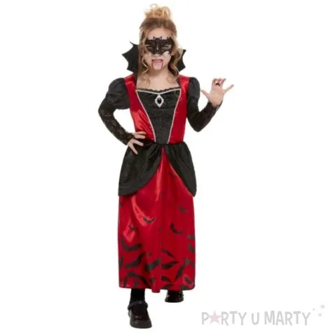 stroj dla dzieci wampirzyca w masce czarno czerwona smiffys rozm 130 140 cm