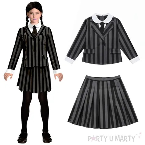stroj dla dzieci wednesday addams gotycka uczennica zakiet godan rozm 120 130 cm