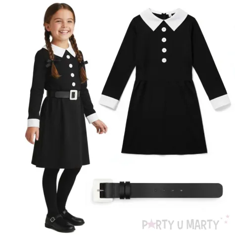 stroj dla dzieci wednesday addams mundurek guirca 98 104 cm