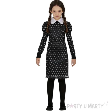 stroj dla dzieci wednesday addams sukienka czaszki czarny guirca 110 116 cm