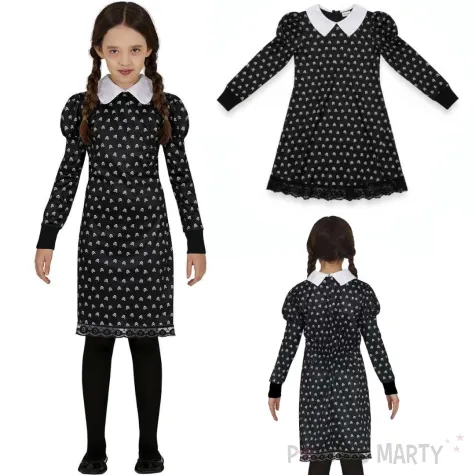 stroj dla dzieci wednesday addams sukienka czaszki czarny guirca 110 116 cm