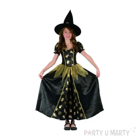 stroj dla dzieci wiedzma czarno zlota rozm 130 140 cm